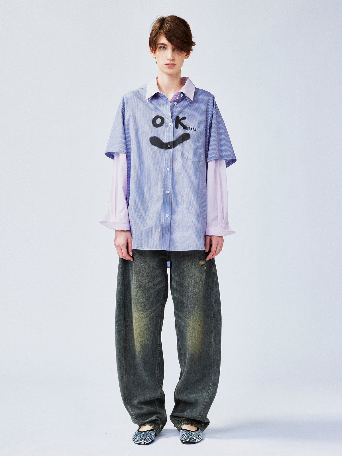 Pink-Blue contrast layered shirt
