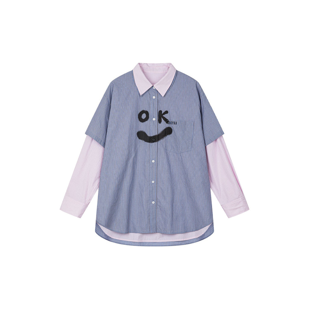 Pink-Blue contrast layered shirt