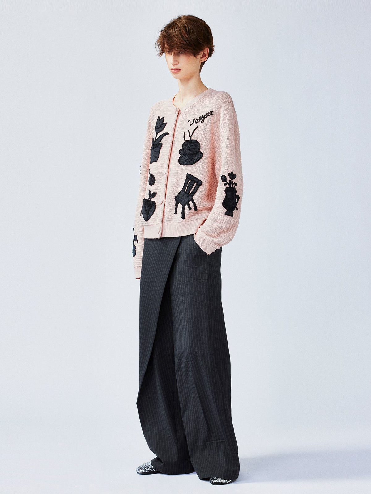 Garden silhouette handcrafted wool cardigan