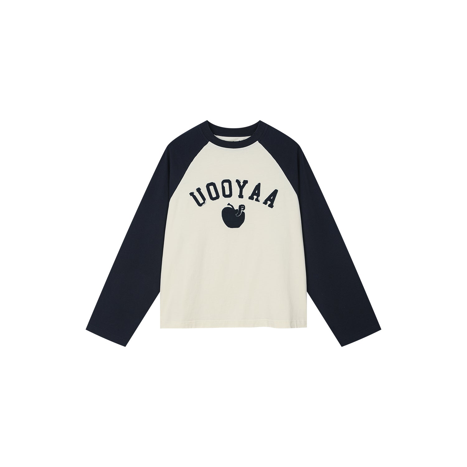 Playful apple worm raglan sleeve T-shirt