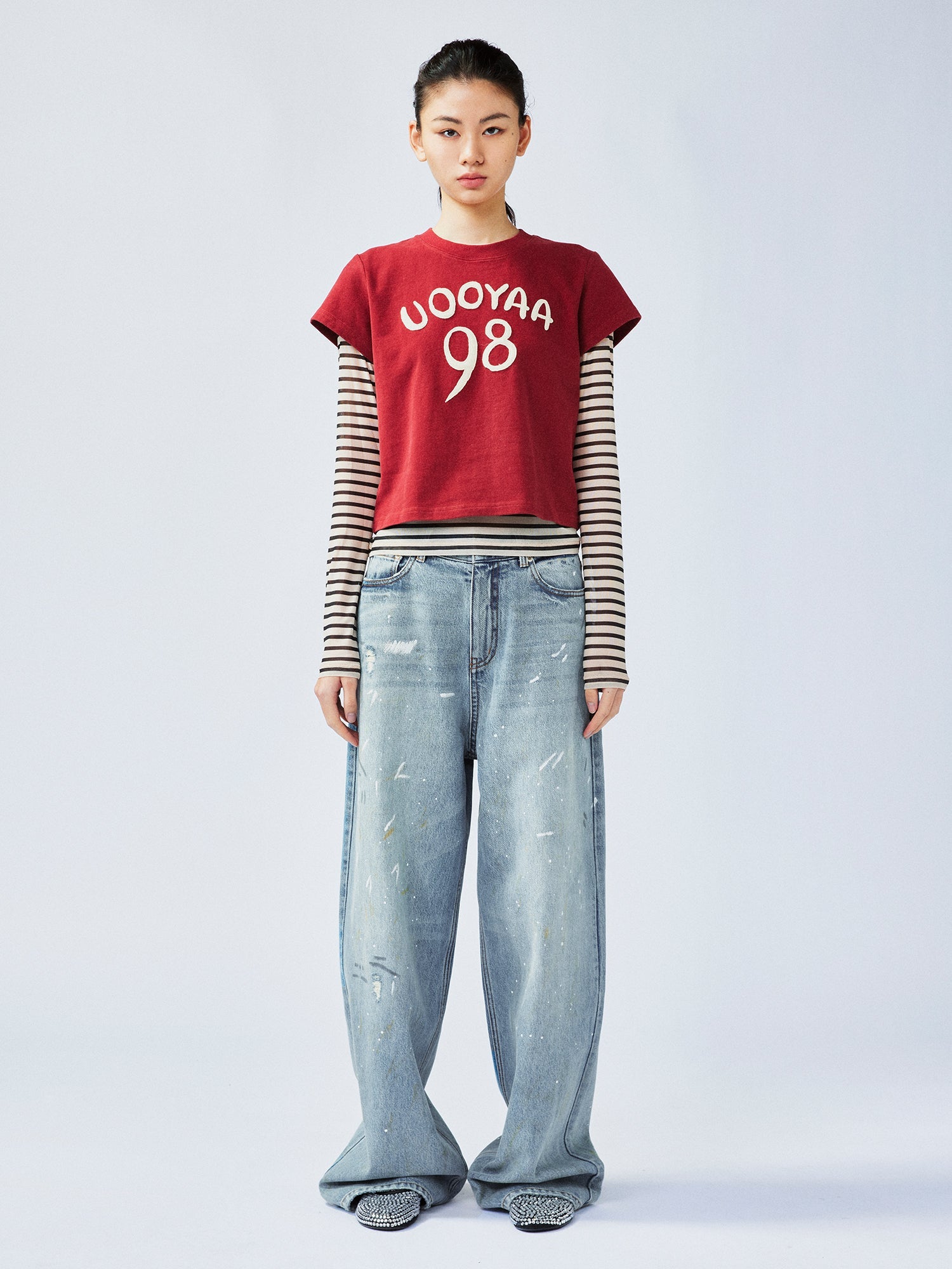 Hand-drawn style "98" UOOYAA logo genuine two-piece T-shirt