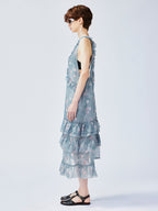 Romantic wallpaper floral suspender dress