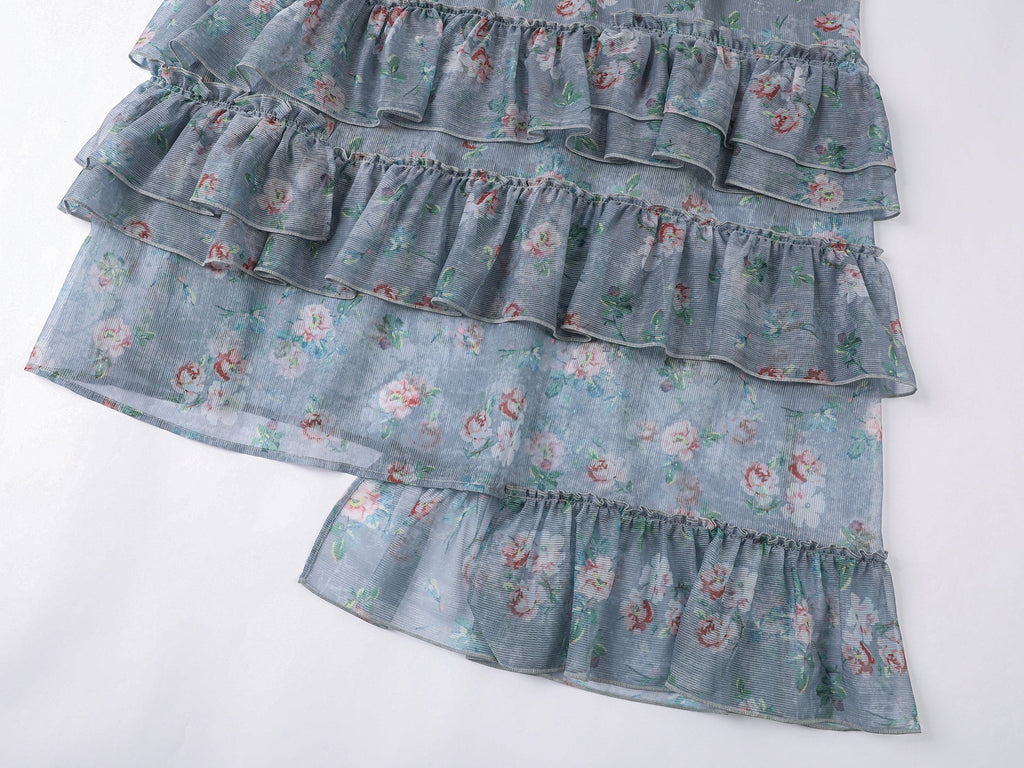 Romantic wallpaper floral suspender dress
