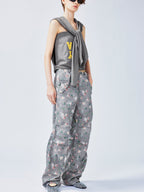 Romantic wallpaper floral utility pants