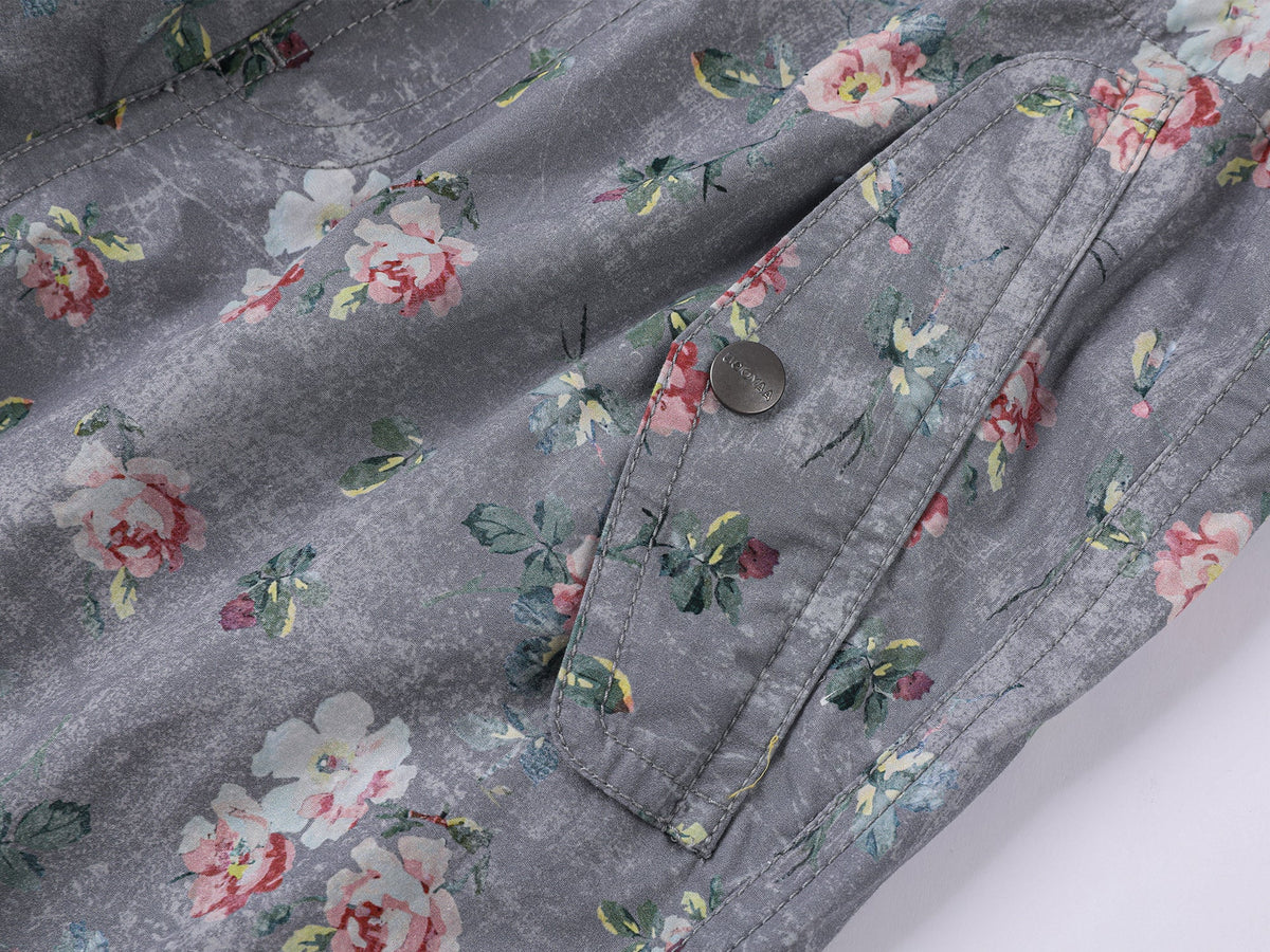 Romantic wallpaper floral utility pants