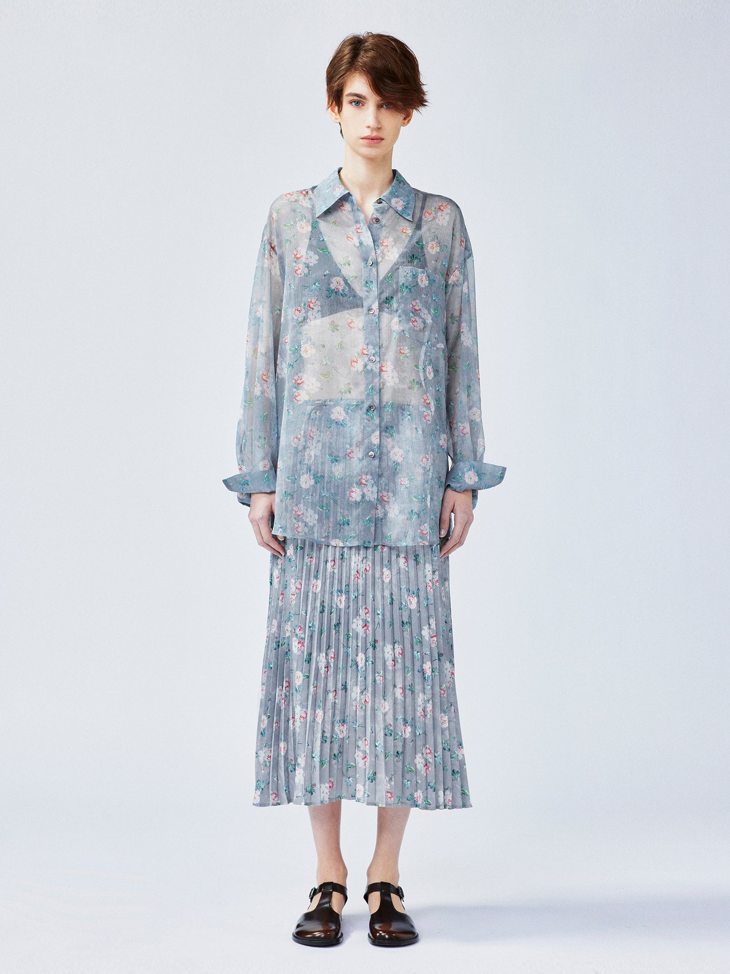 Romantic wallpaper floral pleated skirt