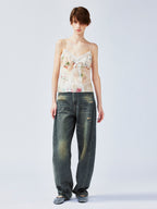 Vintage distressed wallpaper floral lace camisole