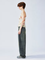 Vintage distressed wallpaper floral lace camisole