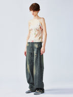 Vintage distressed wallpaper floral lace camisole