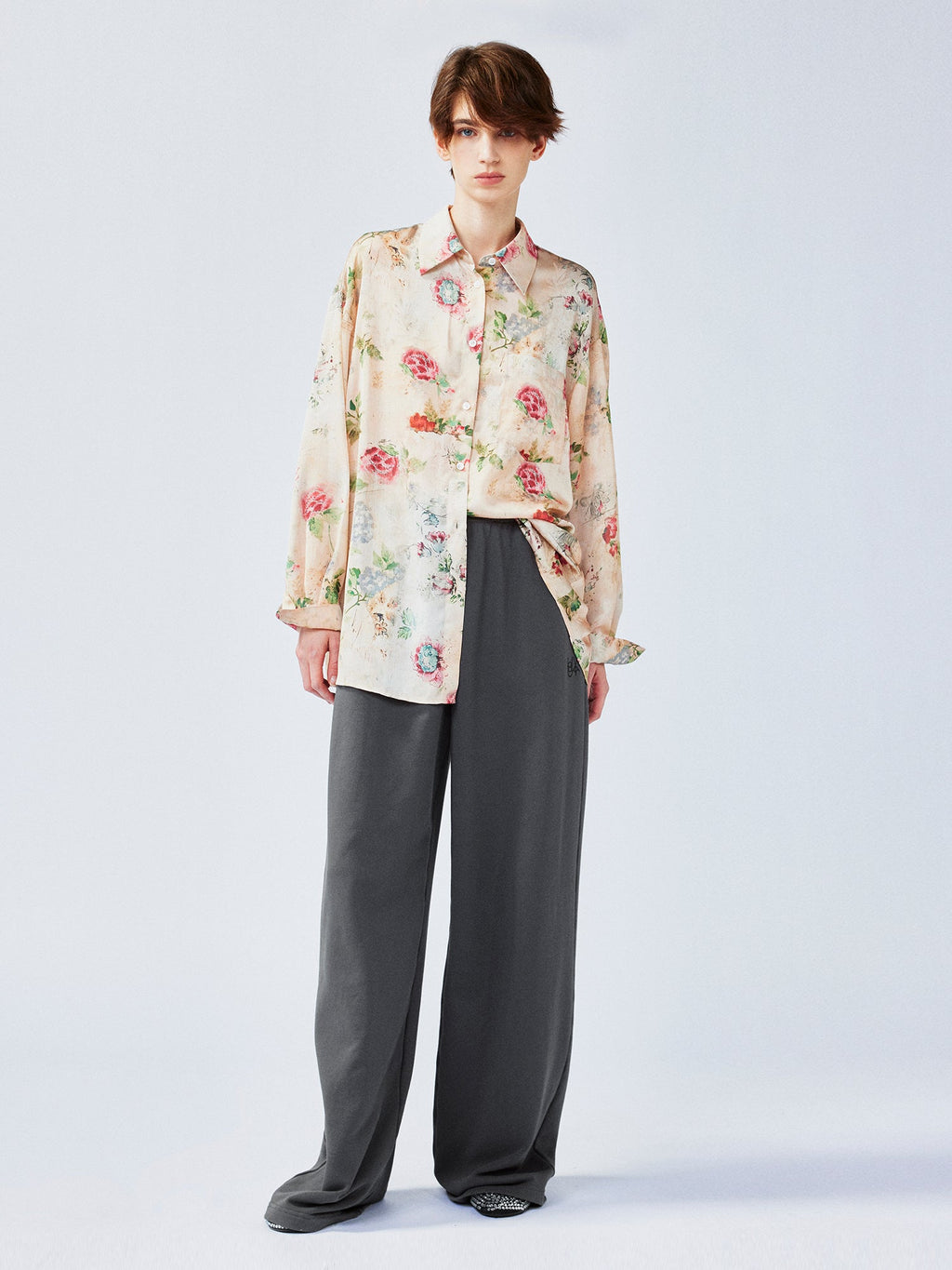 Vintage distressed wallpaper floral shirt