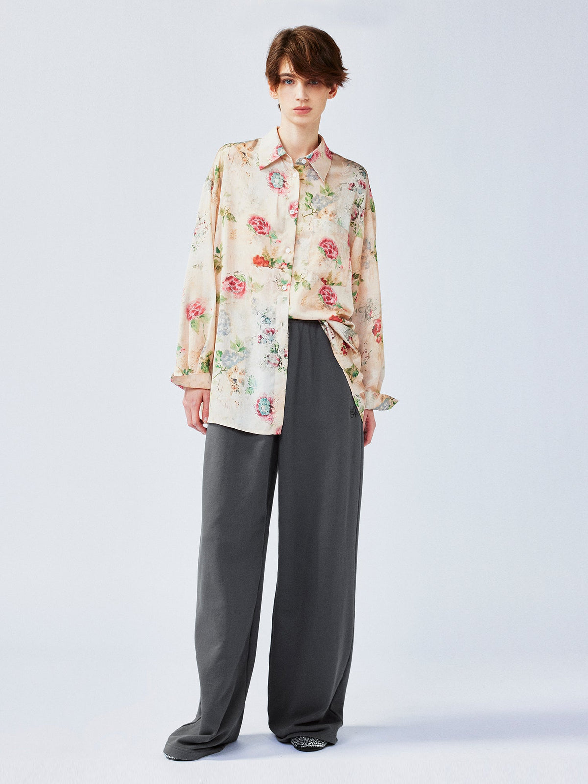 Vintage distressed wallpaper floral shirt