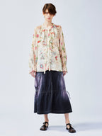 Vintage distressed wallpaper floral ruffled tie shirt