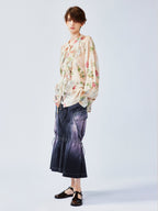 Vintage distressed wallpaper floral ruffled tie shirt