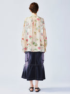 Vintage distressed wallpaper floral ruffled tie shirt
