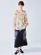 Vintage distressed wallpaper floral ruffled tie shirt