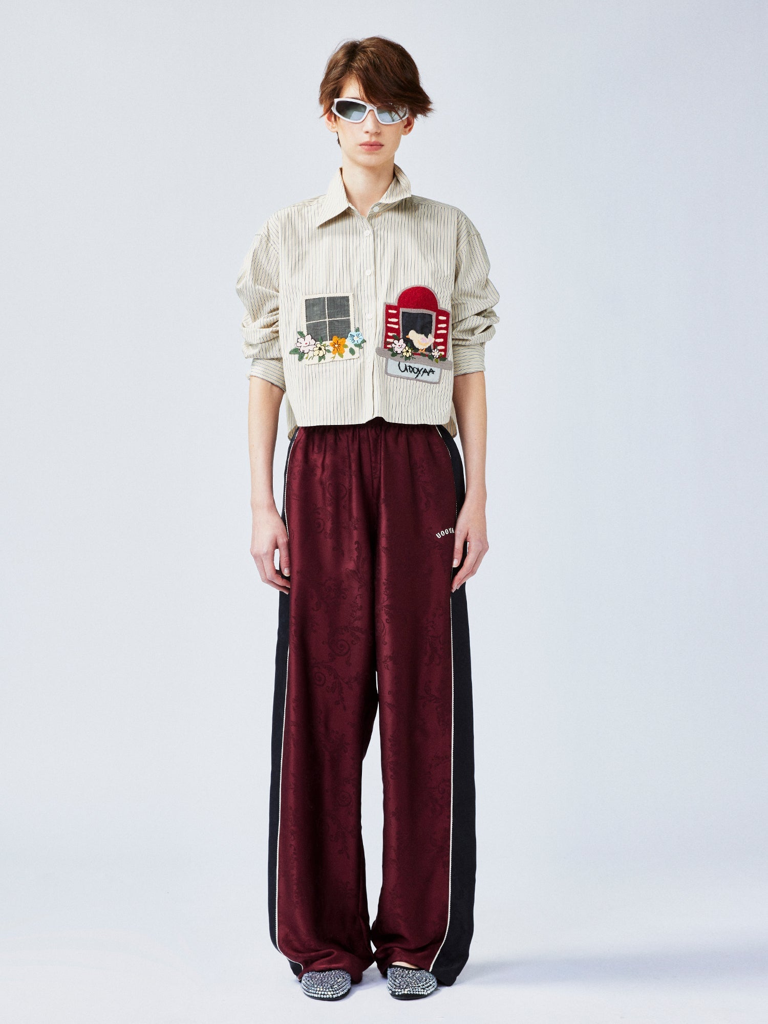 Satin jacquard sports pants