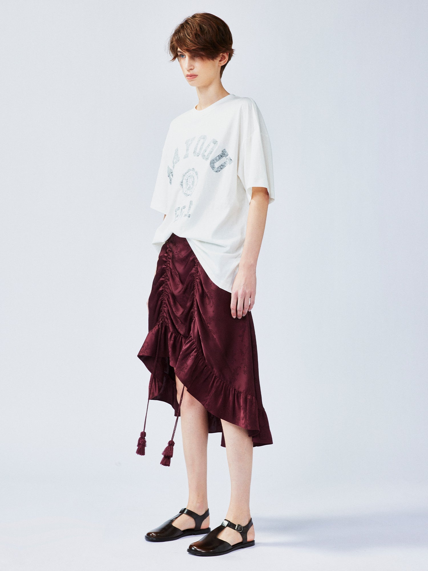 Satin jacquard draped skirt