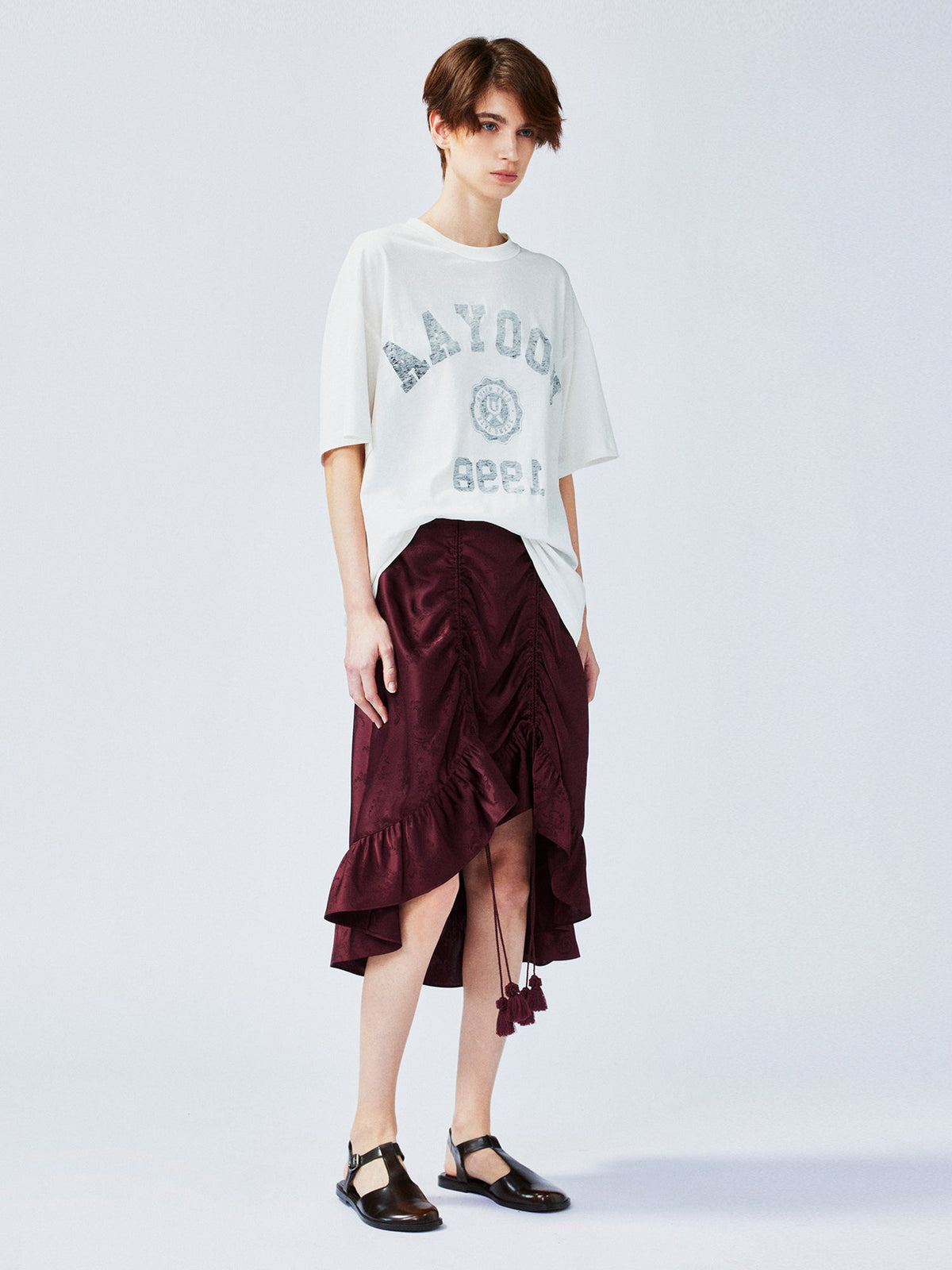 Satin jacquard draped skirt