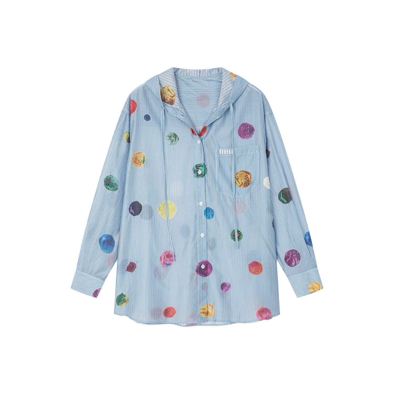Painterly polka dot hooded shirt