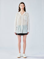 Embroidered cutout hooded shirt