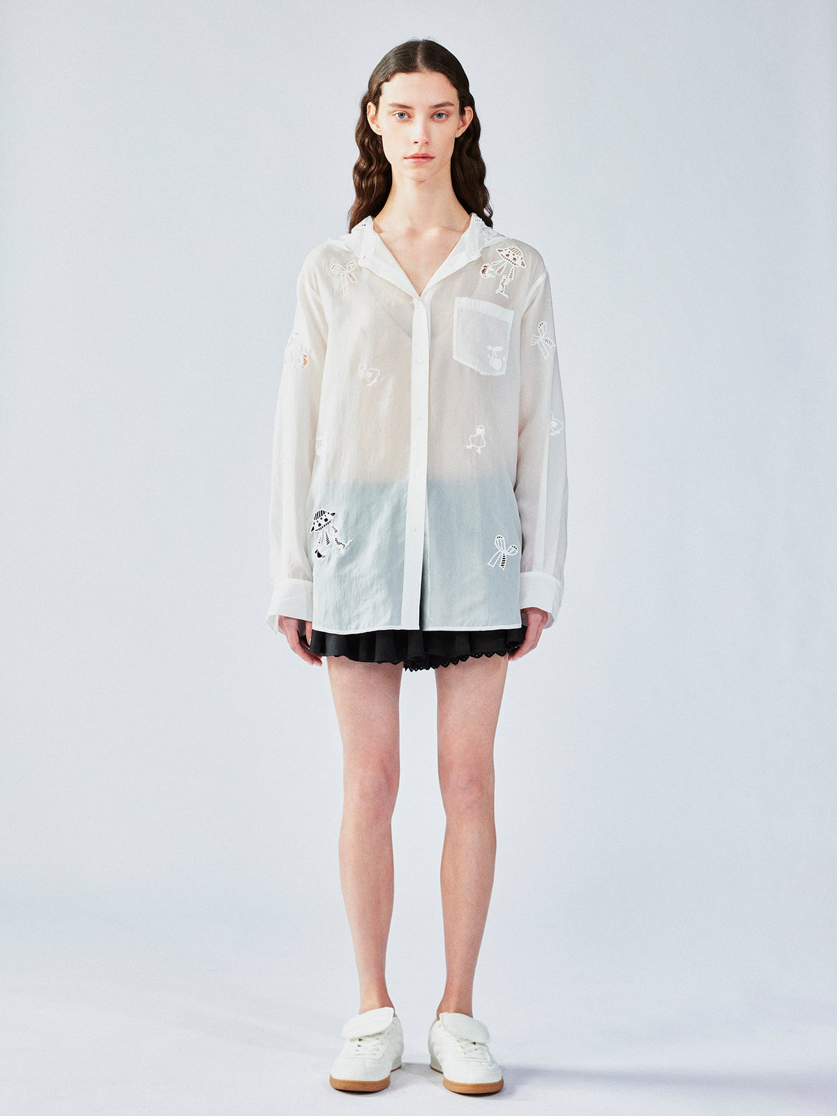 Embroidered cutout hooded shirt