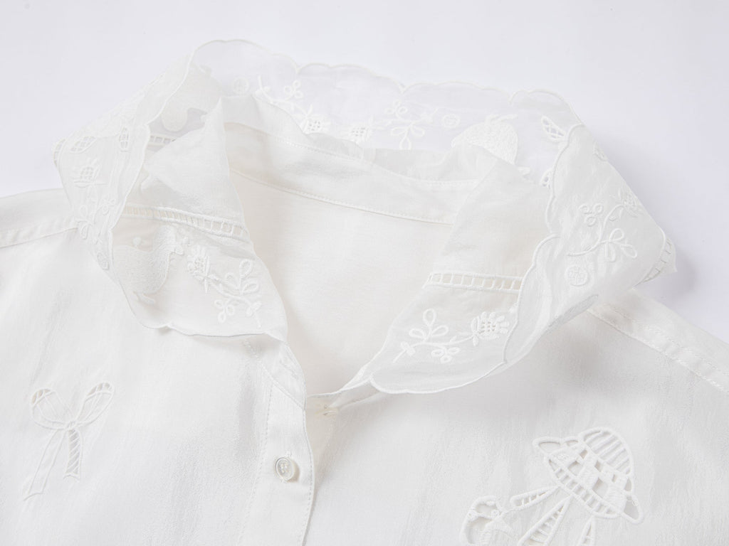Embroidered cutout hooded shirt