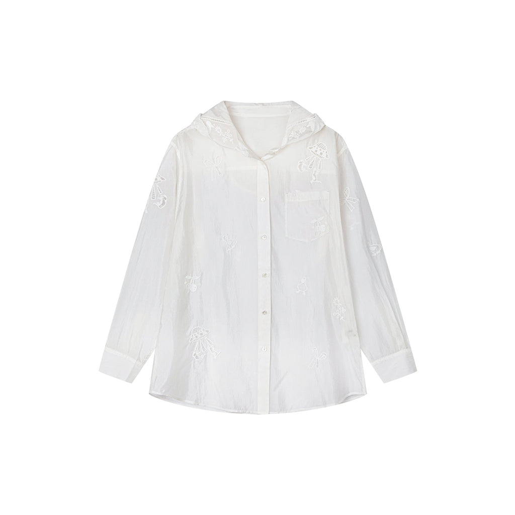 Embroidered cutout hooded shirt