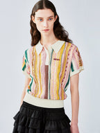Retro ribbed polo knit T-shirt