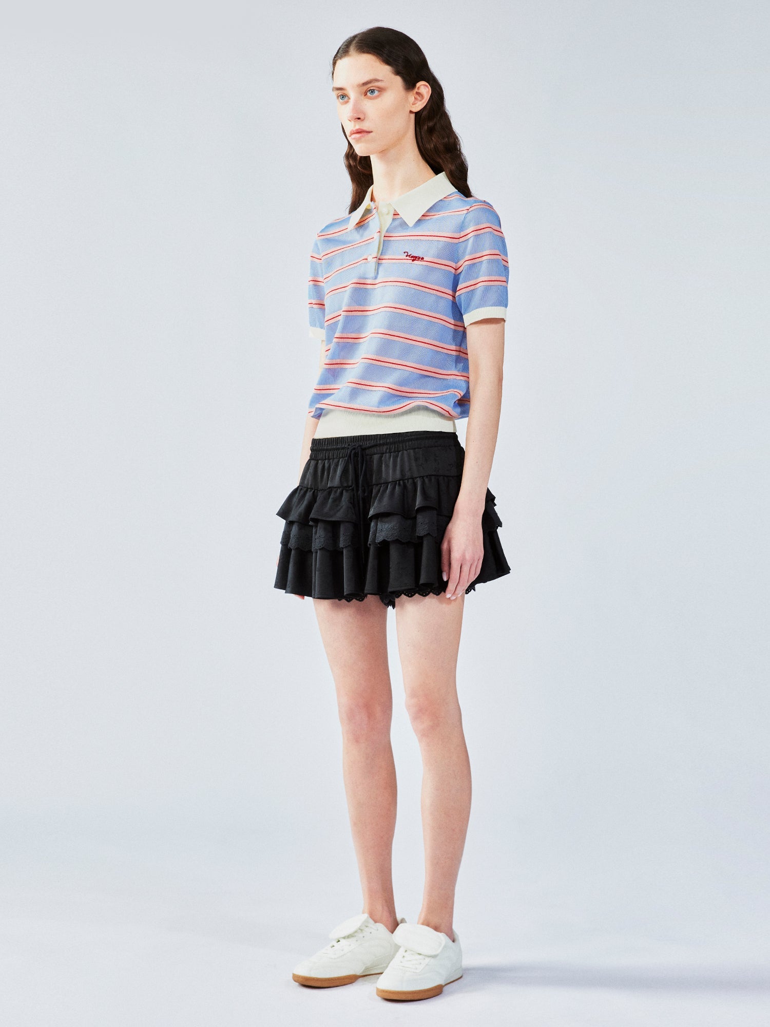Striped polo knit T-shirt (blue)