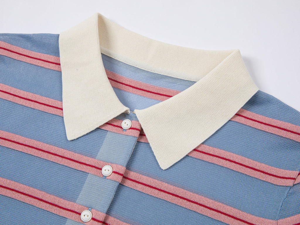 Striped polo knit T-shirt (blue)