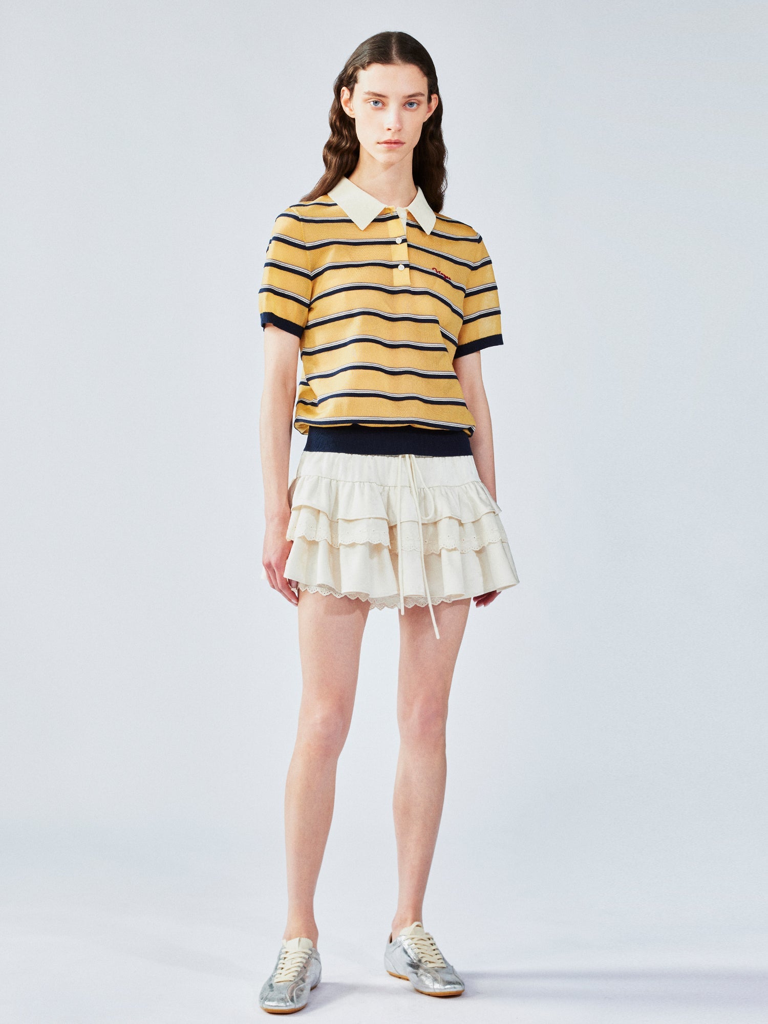 Striped polo knit T-shirt (yellow)