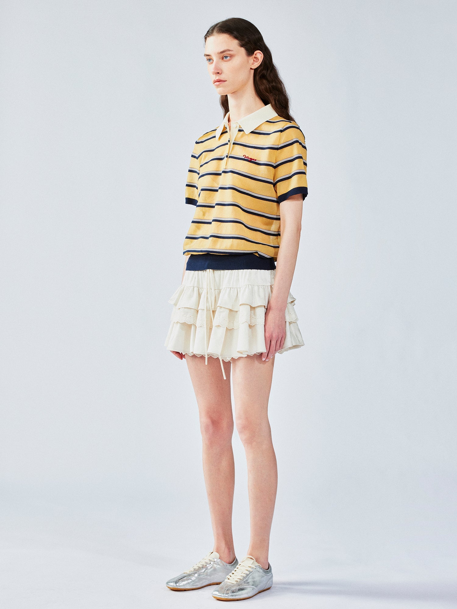 Striped polo knit T-shirt (yellow)