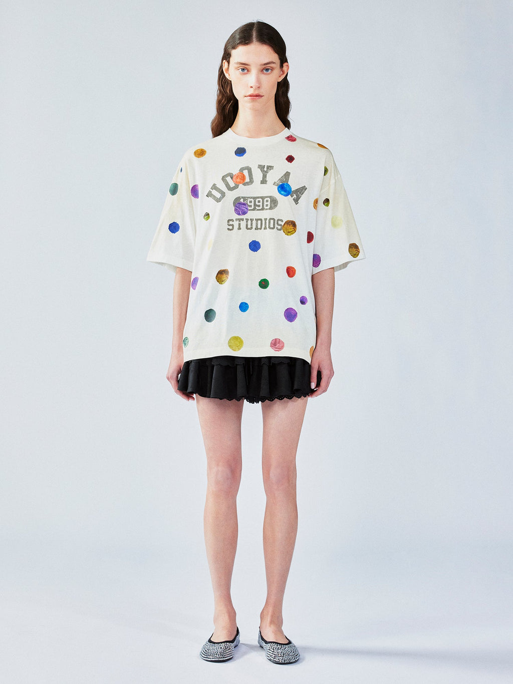 Painterly polka dot linen-cotton T-shirt