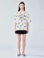 Painterly polka dot linen-cotton T-shirt