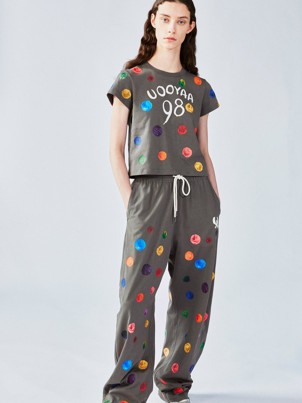 Painterly polka dot sweatpants