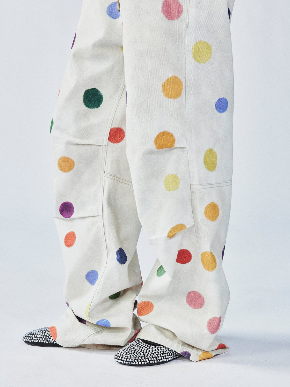 Painterly polka dot cargo pants
