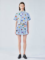 Painterly polka dot short skirt