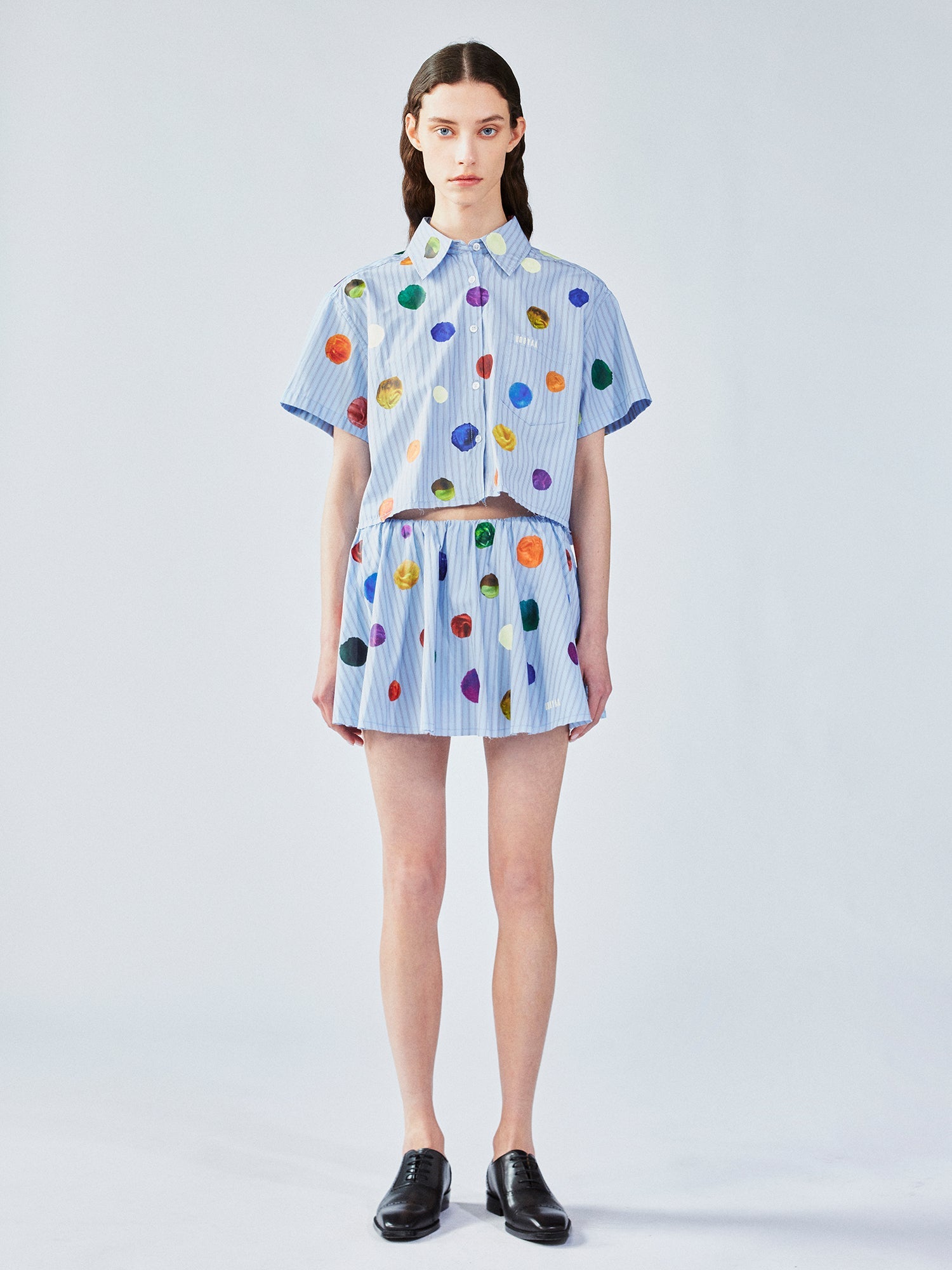 Painterly polka dot short skirt