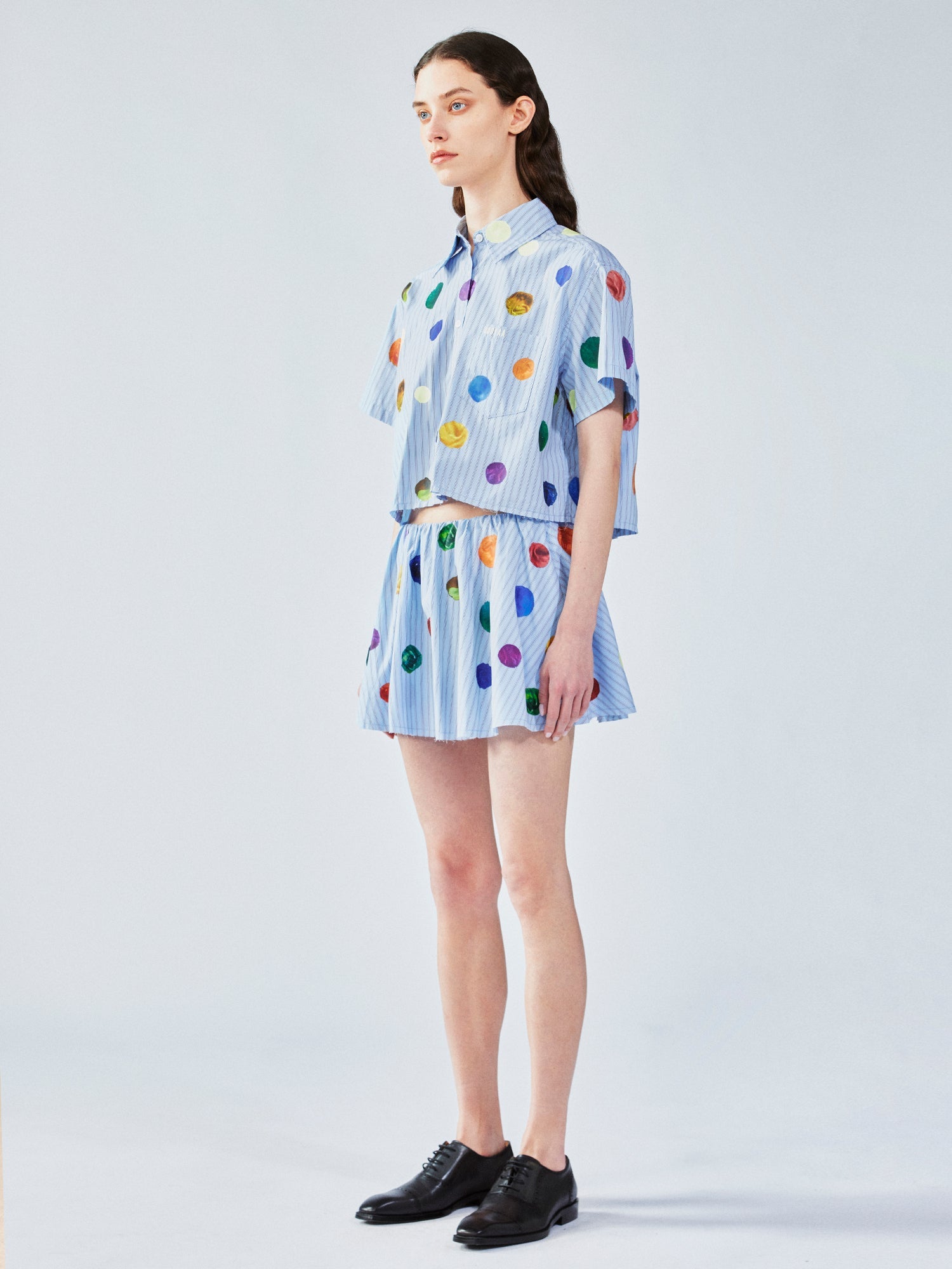 Painterly polka dot short skirt