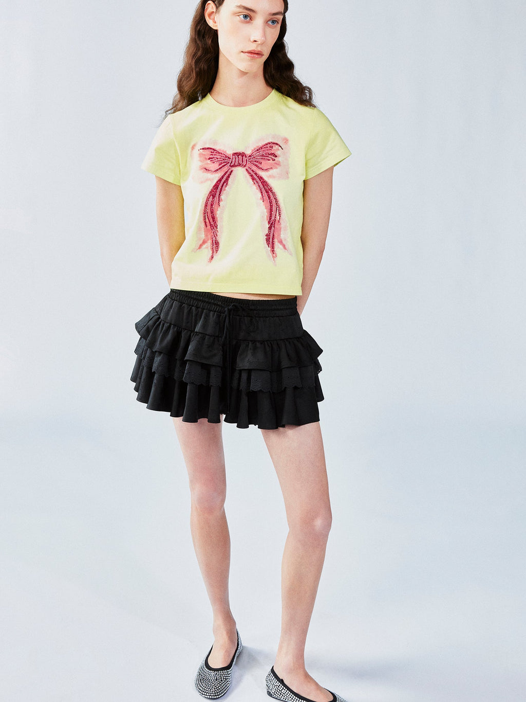 Layered jacquard tiered skirt