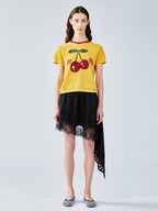 Asymmetrical lace jacquard skirt