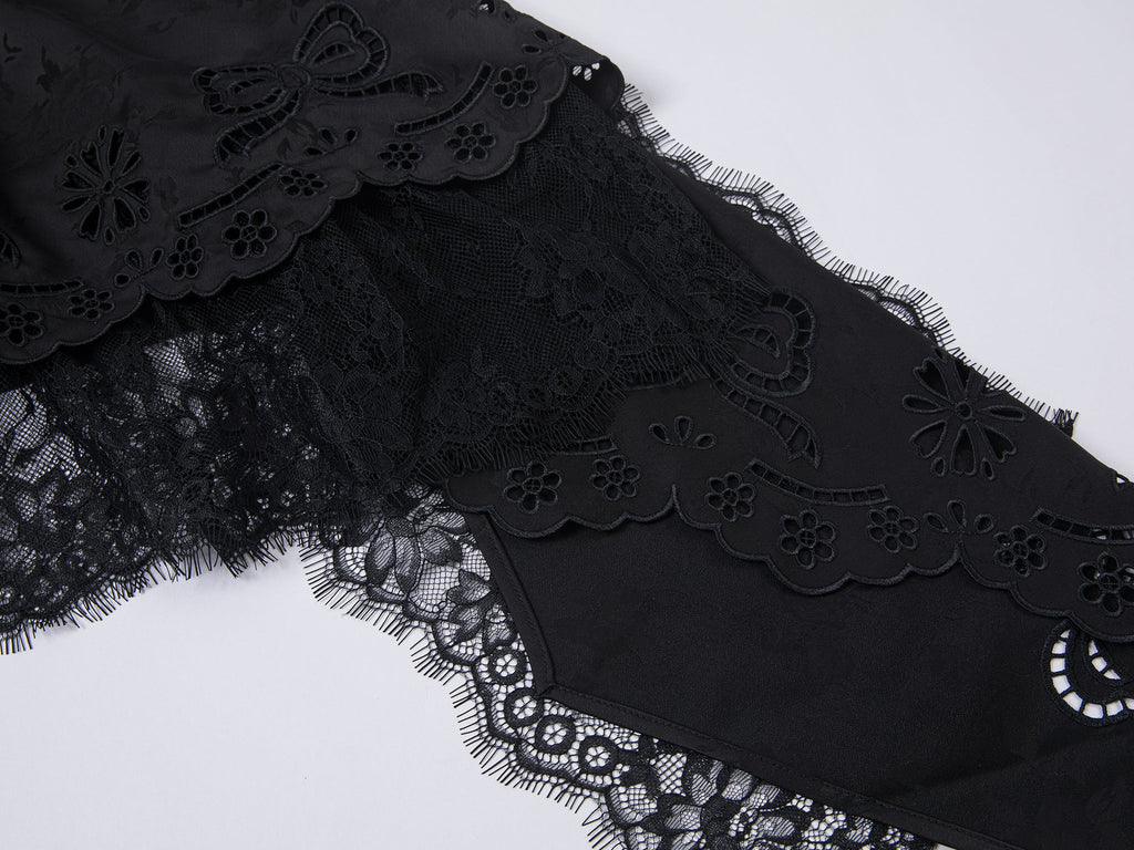 Asymmetrical lace jacquard skirt