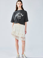 Asymmetrical lace jacquard skirt
