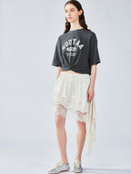 Asymmetrical lace jacquard skirt