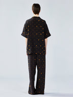 Silk hand-sketched yellow duck print pajama shirt