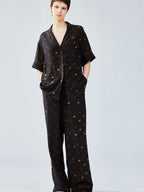 Silk hand-sketched yellow duck print pajama shirt