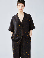 Silk hand-sketched yellow duck print pajama shirt