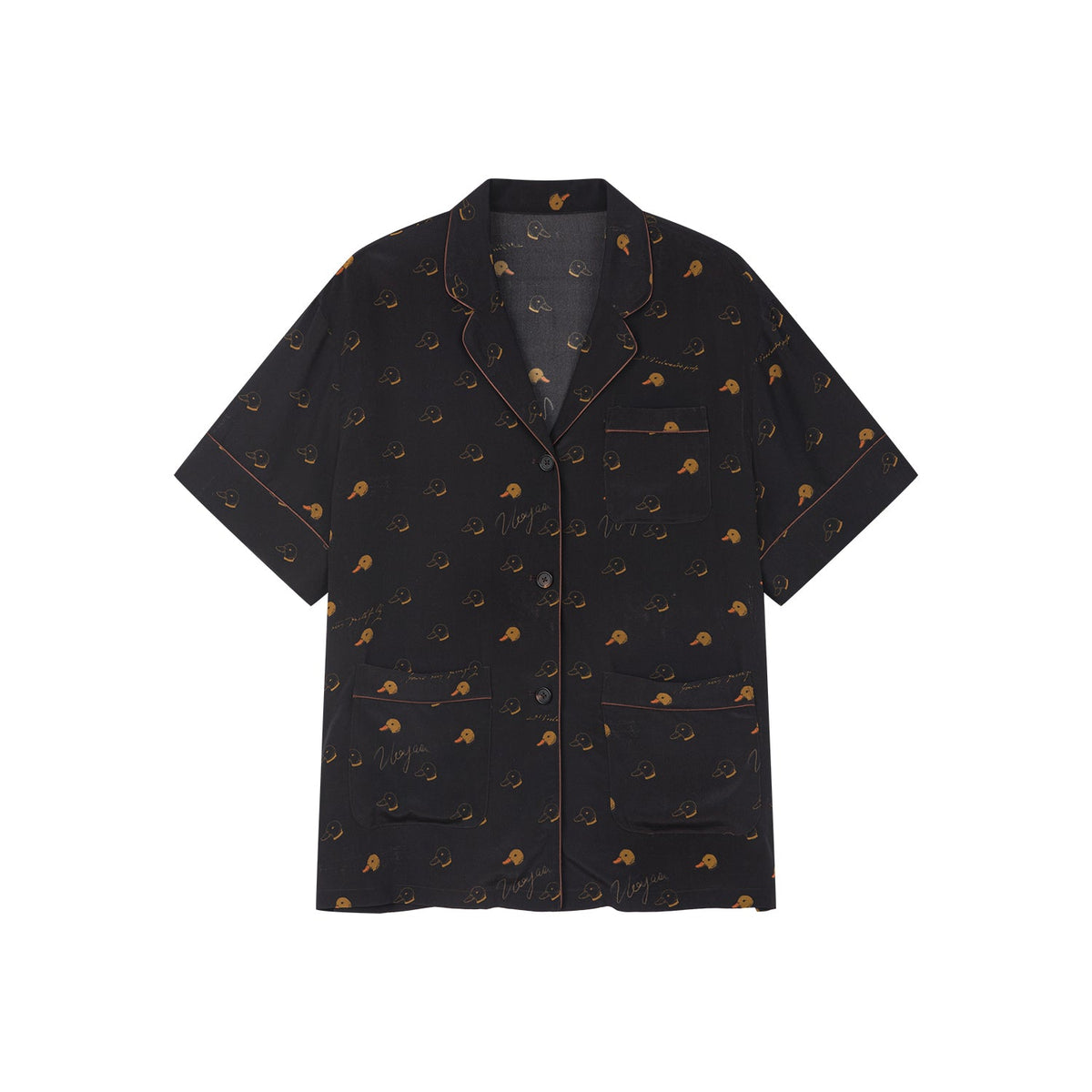 Silk hand-sketched yellow duck print pajama shirt