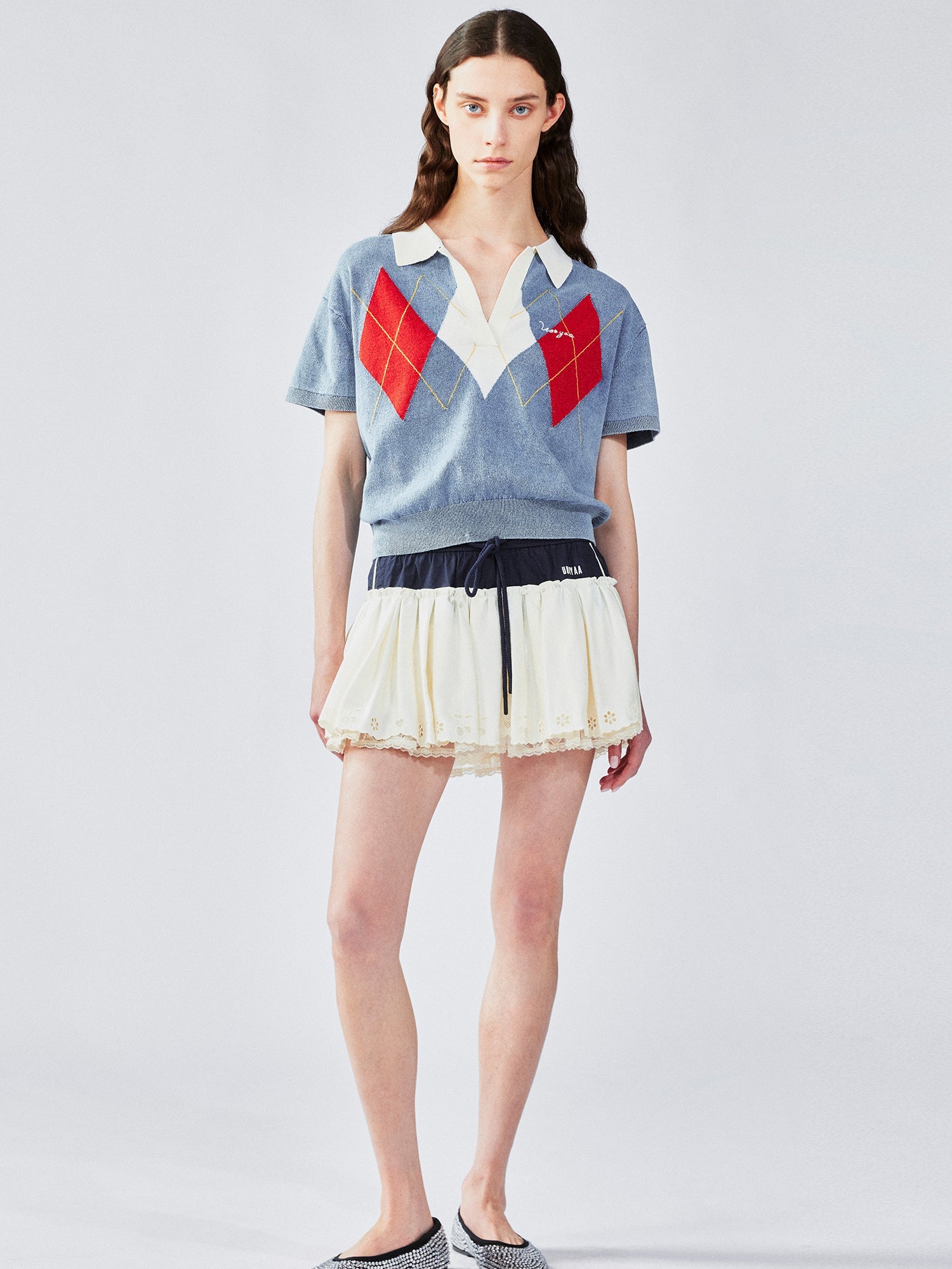 Classic argyle polo knit t-shirt