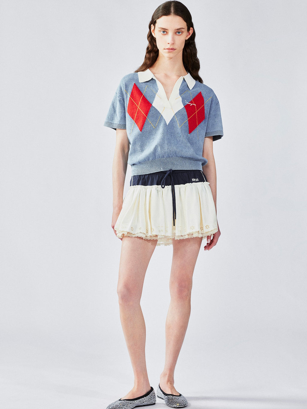 Classic argyle polo knit t-shirt